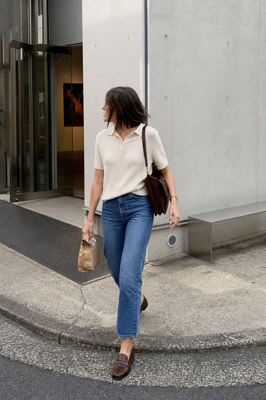Loafers with Cropped Jeans shown as a realistic Pretty Wild World image for 17 Downtown Outfit Ideas That Nail the City-Cool Aesthetic.