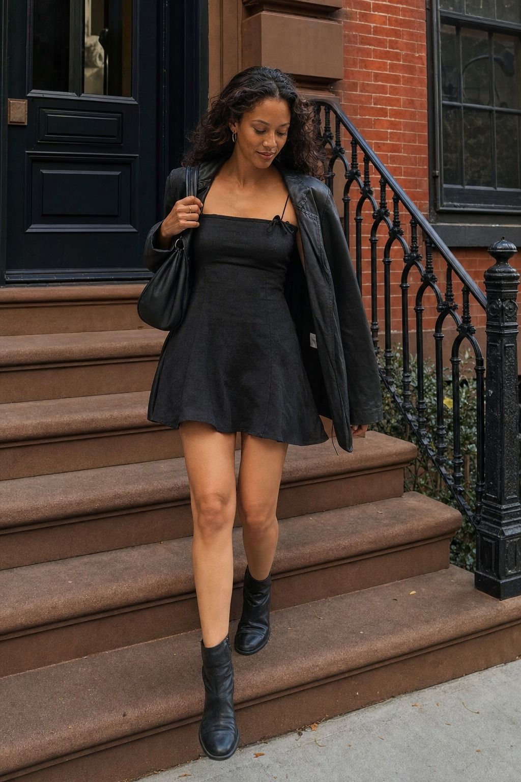 Mini Dress with Flat Boots shown as a realistic Pretty Wild World image for 17 Downtown Outfit Ideas That Nail the City-Cool Aesthetic.