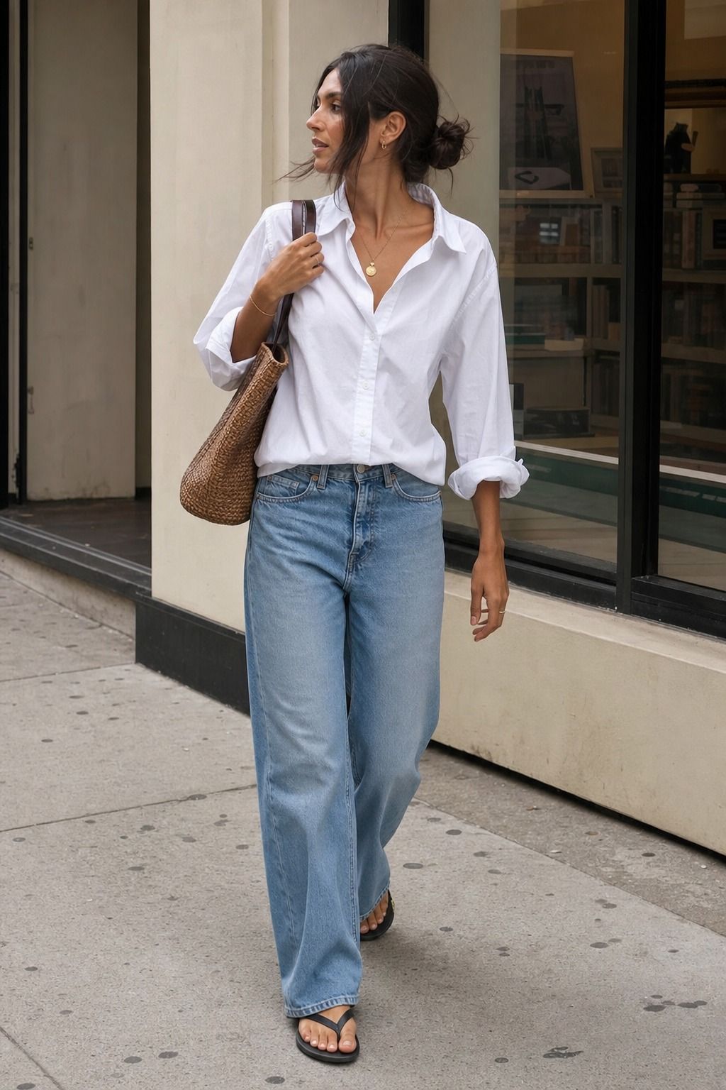 Button Down Shirt with Relaxed Denim shown as a realistic Pretty Wild World image for 17 Downtown Outfit Ideas That Nail the City-Cool Aesthetic.