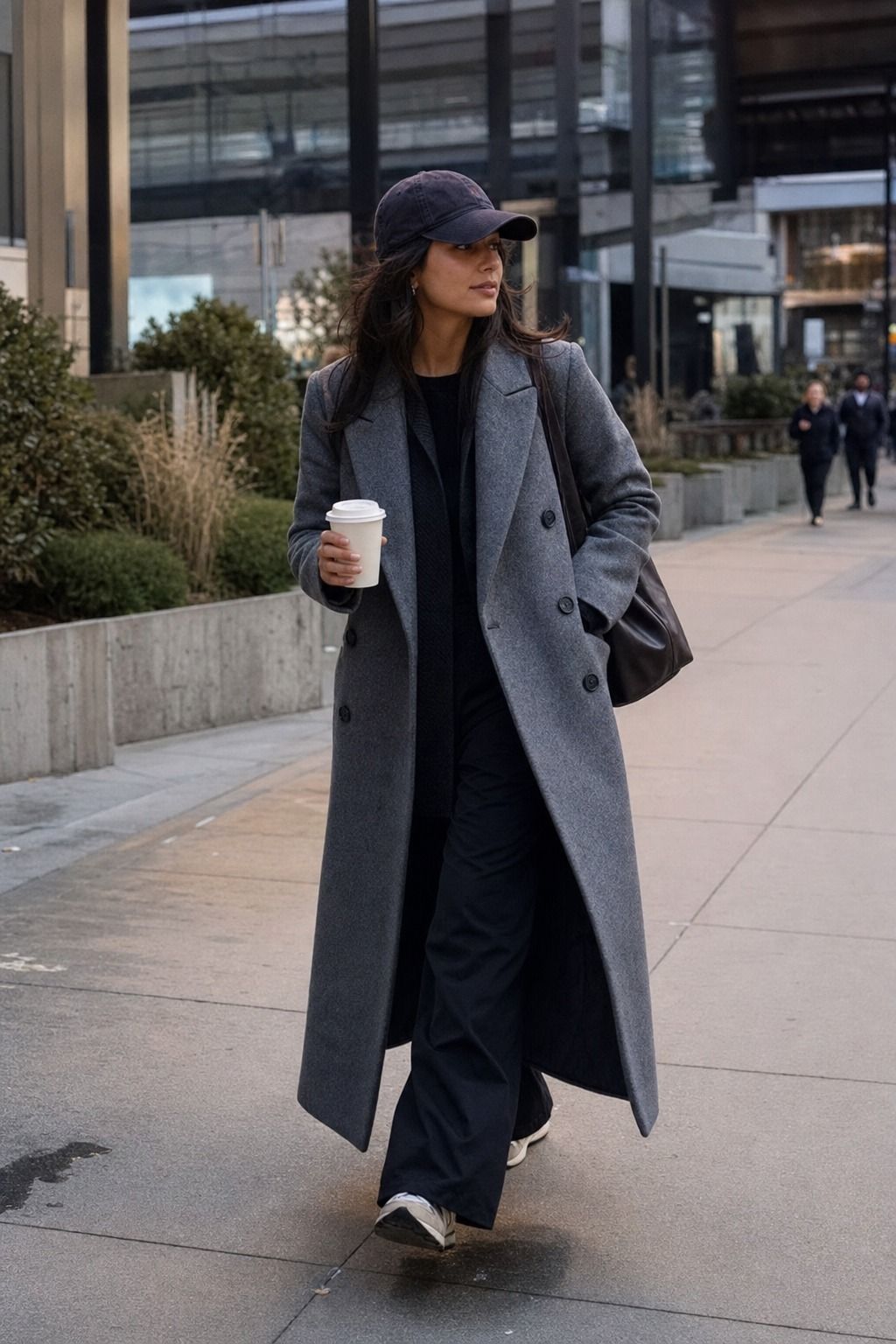 Long Coat with a Baseball Cap shown as a realistic Pretty Wild World image for 17 Downtown Outfit Ideas That Nail the City-Cool Aesthetic.