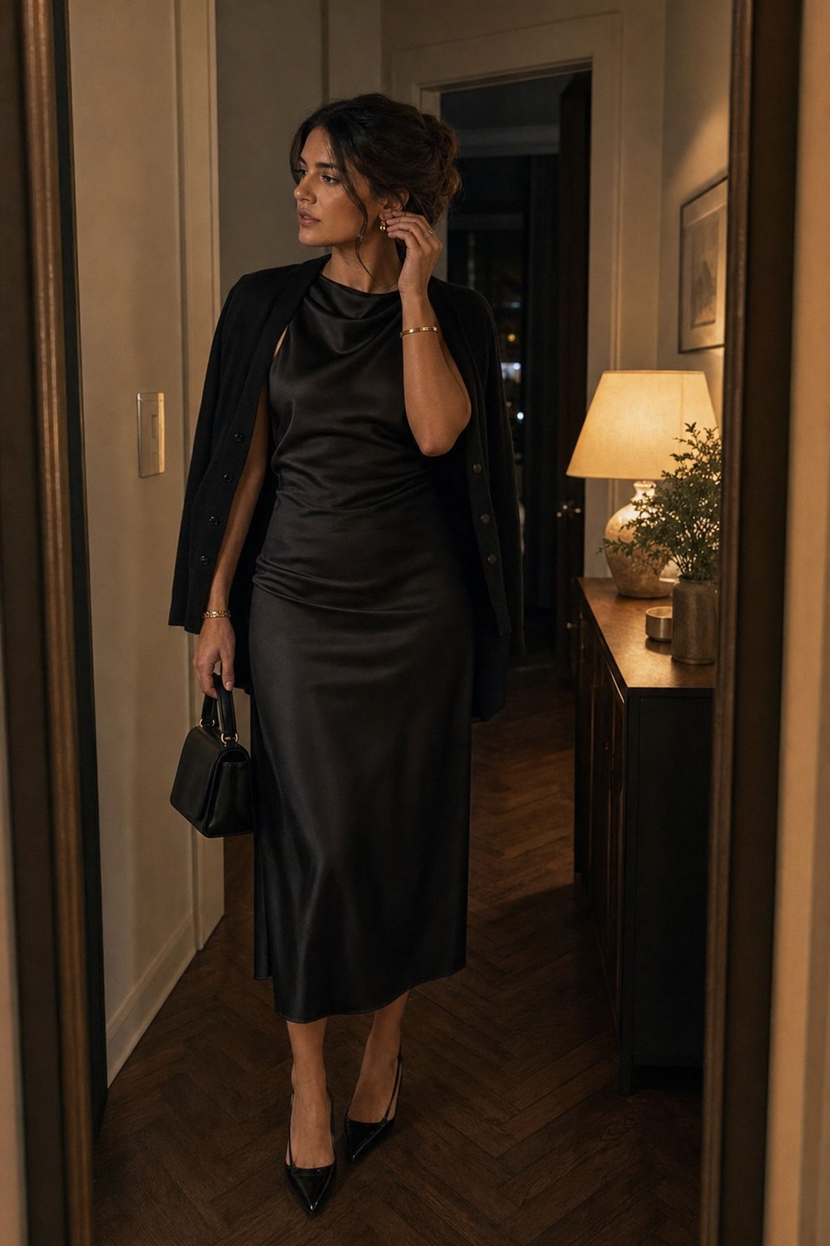 Dinner Date Slip Dress Formula shown as a realistic Pretty Wild World image for 17 Femme Fatale Aesthetic Outfit Ideas with Mystery, Polish, and Allure.
