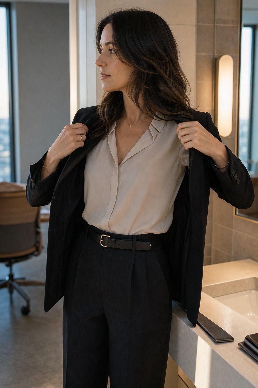 Desk to Dinner Layer shown as a realistic Pretty Wild World image for 19 Office Capsule Wardrobe Pieces That Make Work Outfits Easier.