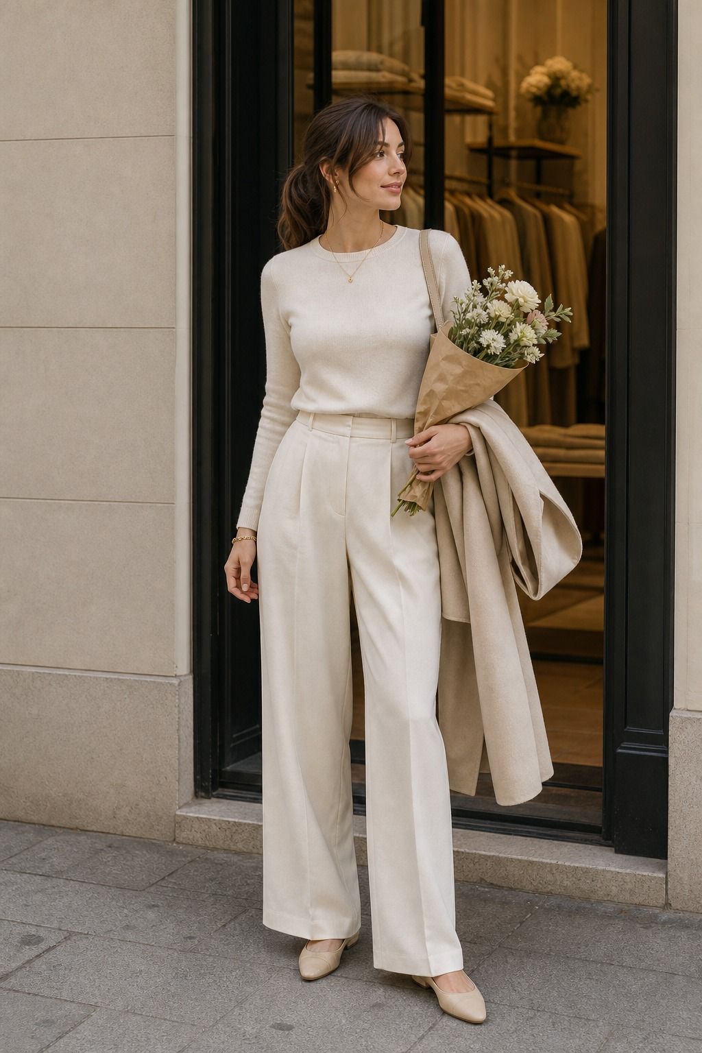 Monochrome Cream Separates shown as a realistic Pretty Wild World image for 19 Smart Casual Capsule Wardrobe Ideas for Polished Everyday Dressing.