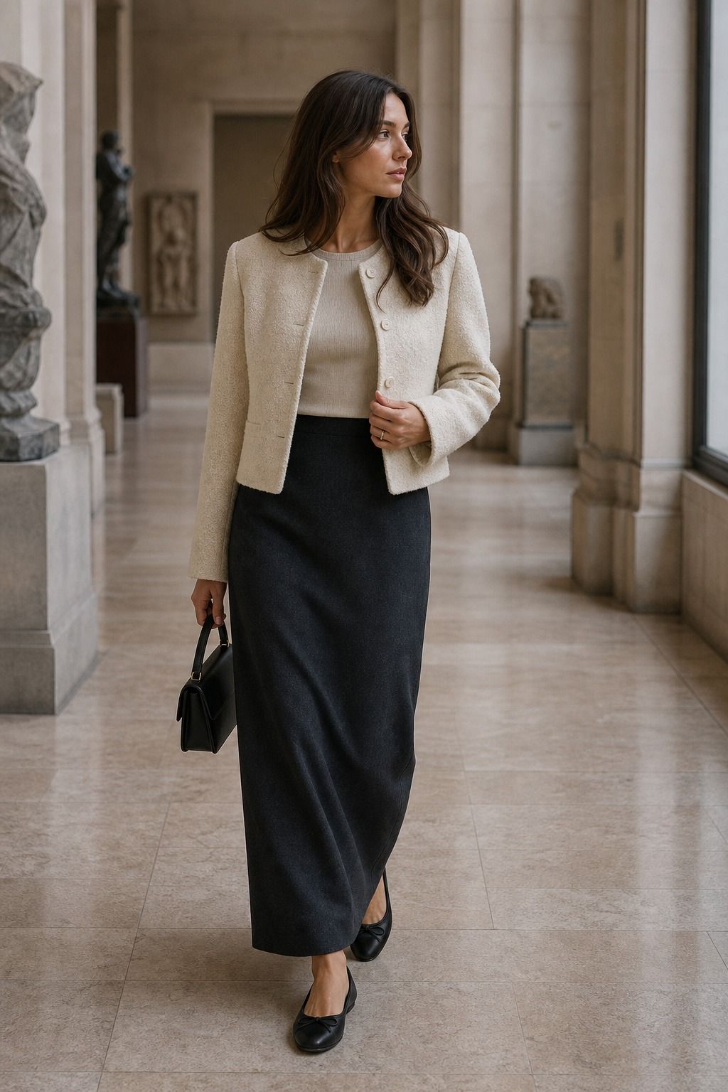 Soft Jacket with a Column Skirt shown as a realistic Pretty Wild World image for 19 Smart Casual Capsule Wardrobe Ideas for Polished Everyday Dressing.