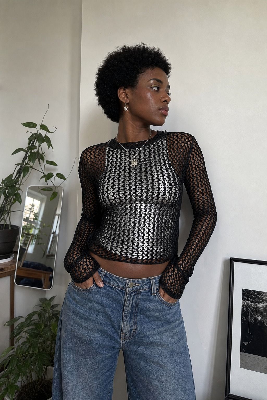 Mesh Layer over a Simple Cami shown as a realistic Pretty Wild World image for 17 Stargirl Outfit Ideas That Bring the Y2K Celestial Aesthetic to Life.