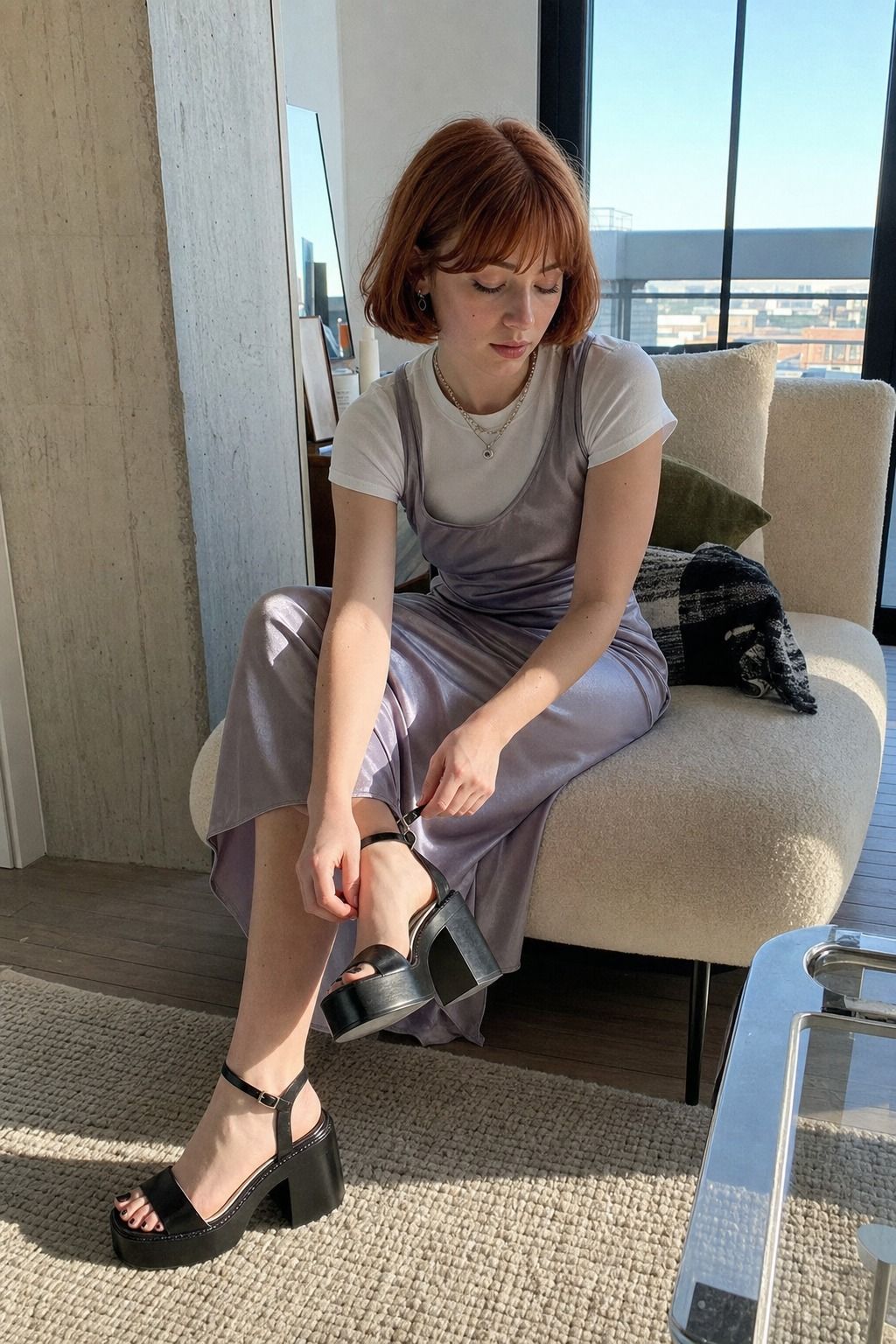 Platform Sandals with a Slip Dress shown as a realistic Pretty Wild World image for 17 Stargirl Outfit Ideas That Bring the Y2K Celestial Aesthetic to Life.