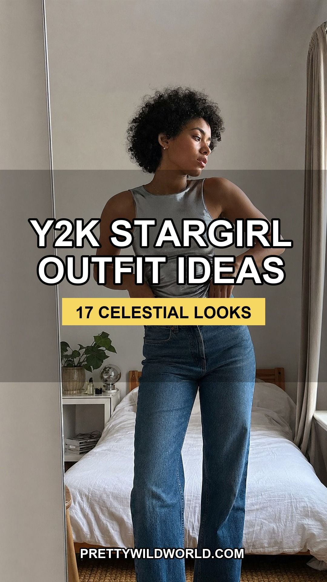 Pinterest pin for 17 Stargirl Outfit Ideas That Bring the Y2K Celestial Aesthetic to Life from Pretty Wild World.