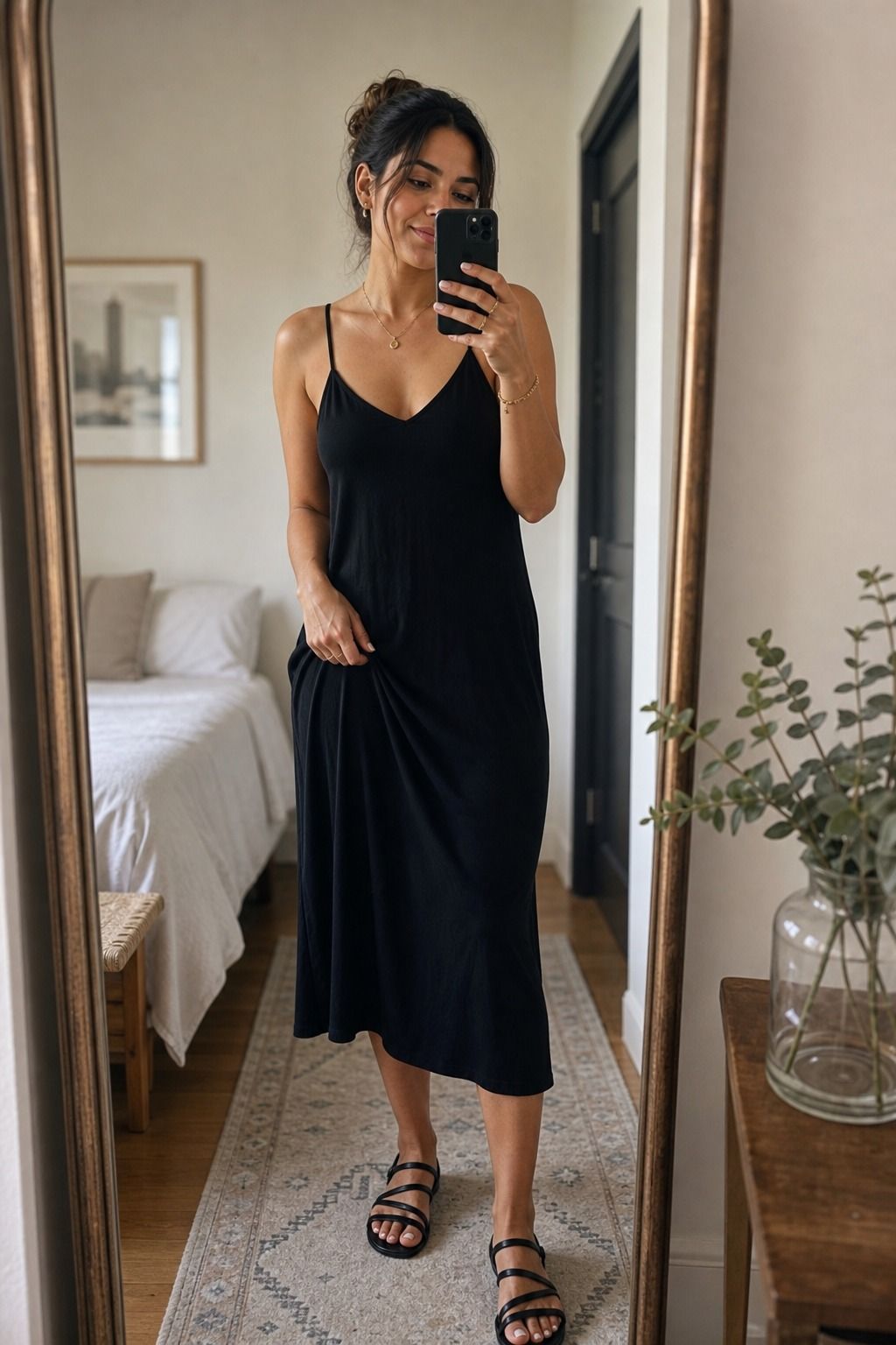 Black Tank Dress with a Light Layer shown as a realistic Pretty Wild World image for 20 Travel Capsule Wardrobe Ideas That Fit Real Itineraries.