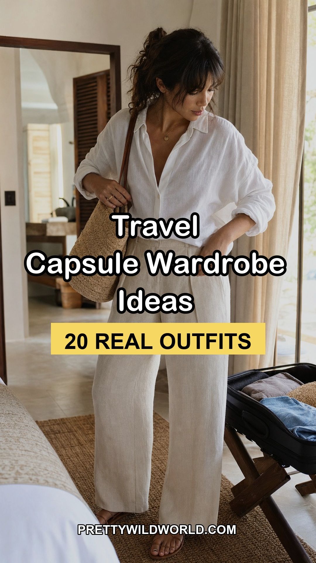 Pinterest pin for 20 Travel Capsule Wardrobe Ideas That Fit Real Itineraries from Pretty Wild World.