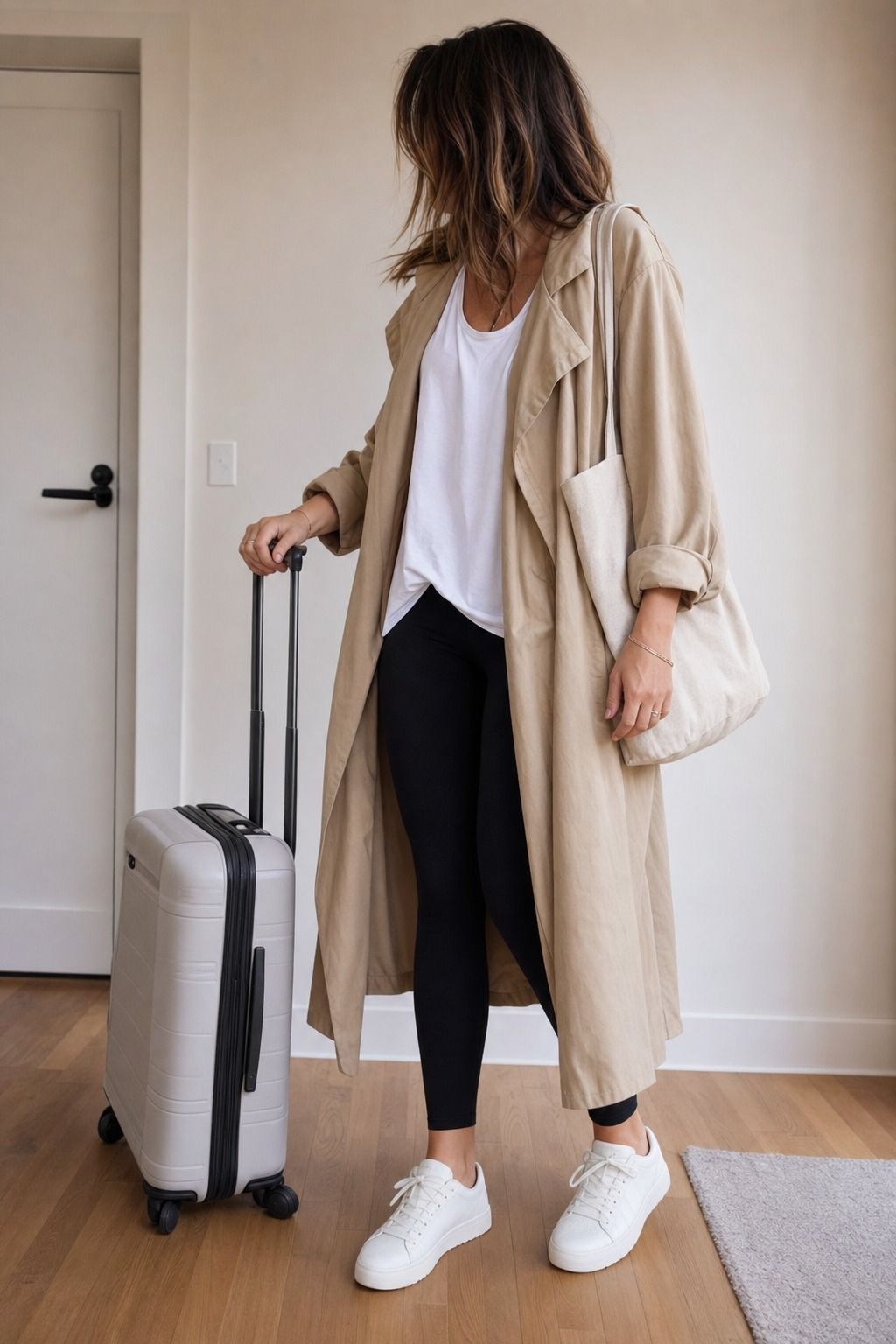 Airport Minimalist Outfit shown as a realistic Pretty Wild World image for 19 Basic Minimalist Outfit Ideas That Make Getting Dressed Easier.