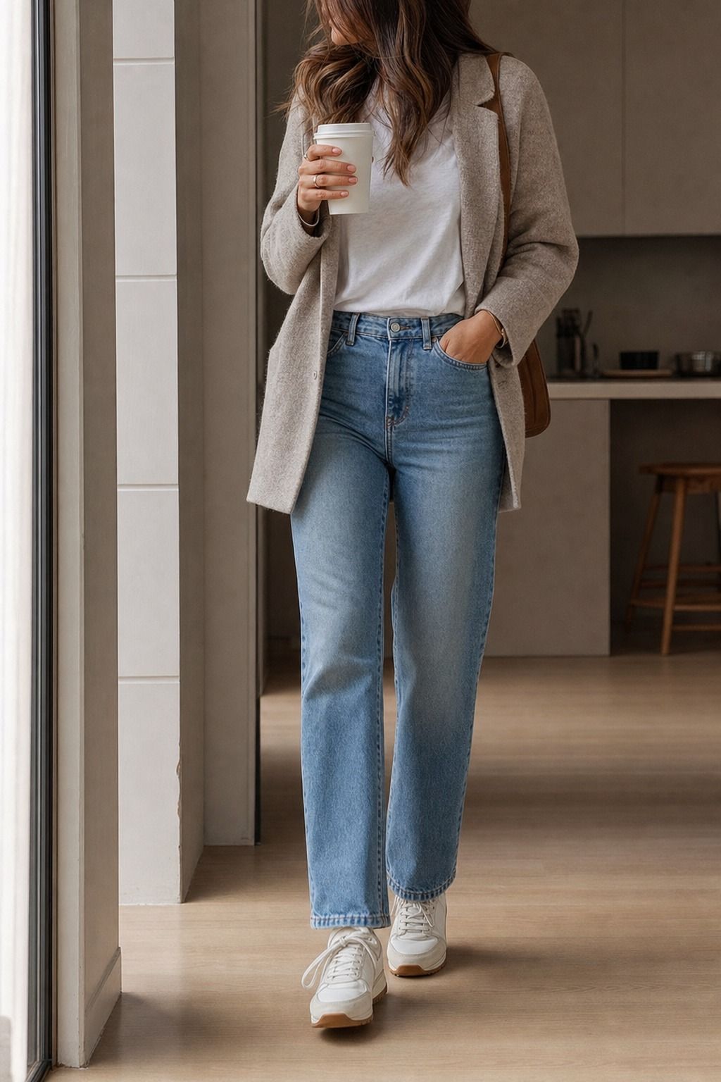 Coffee Run Basic Formula shown as a realistic Pretty Wild World image for 19 Basic Minimalist Outfit Ideas That Make Getting Dressed Easier.