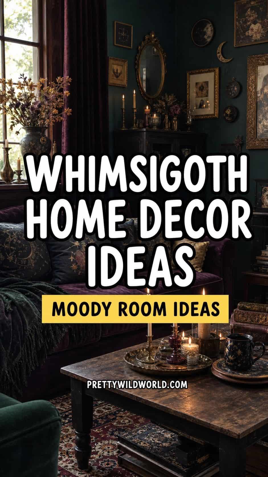 Whimsigoth home decor ideas with moody jewel tones and vintage celestial accents.