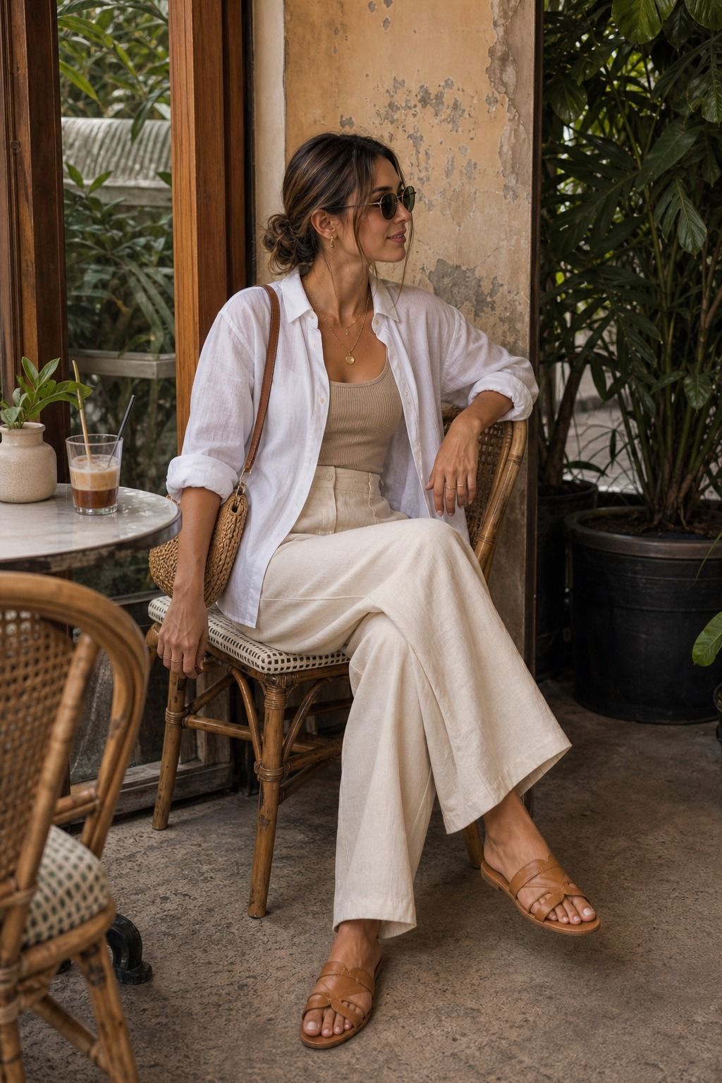 Wide-Leg Trousers With a Fitted Tank and Overshirt shown as a realistic Pretty Wild World image for 15 Bangkok Outfit Ideas.