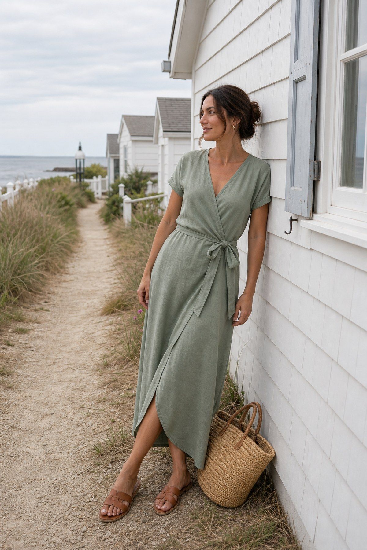 The Wrap Midi With Adjustable Ease shown as a realistic Pretty Wild World image for 15 Beach Dress Outfit Ideas.