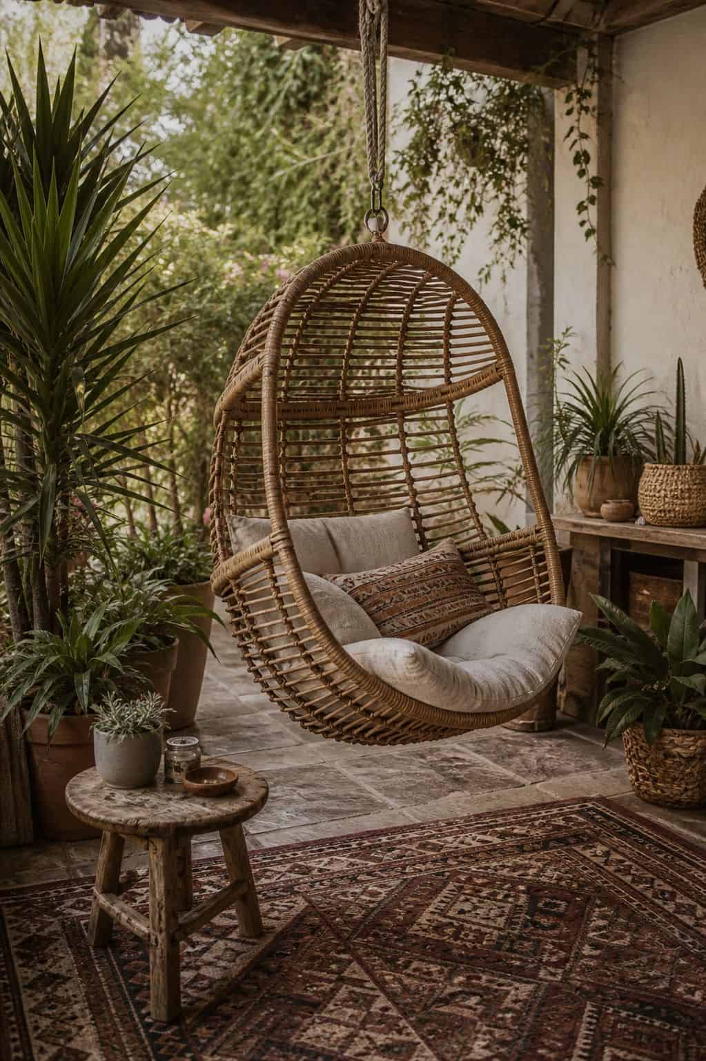 Set Up a Hammock or Swinging Chair for Ultimate Relaxation shown as a realistic Pretty Wild World image for 15 Boho Outdoor Patio Ideas for an Effortless Outdoor Living Aesthetic.