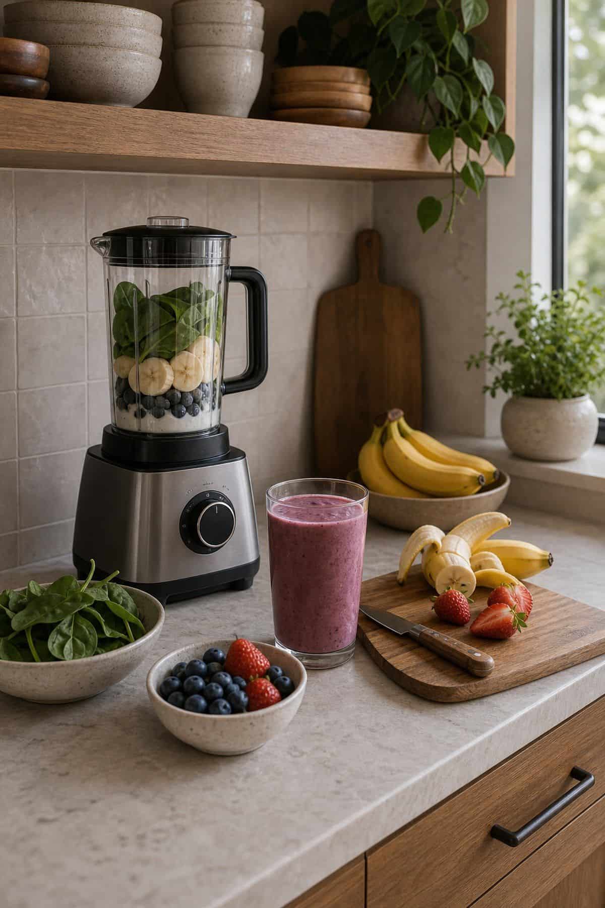 Designate Space for a Blender or Smoothie Appliance shown as a realistic Pretty Wild World image for 15 Breakfast Counter in Kitchen Ideas for a Warm, Beautifully Styled Kitchen.