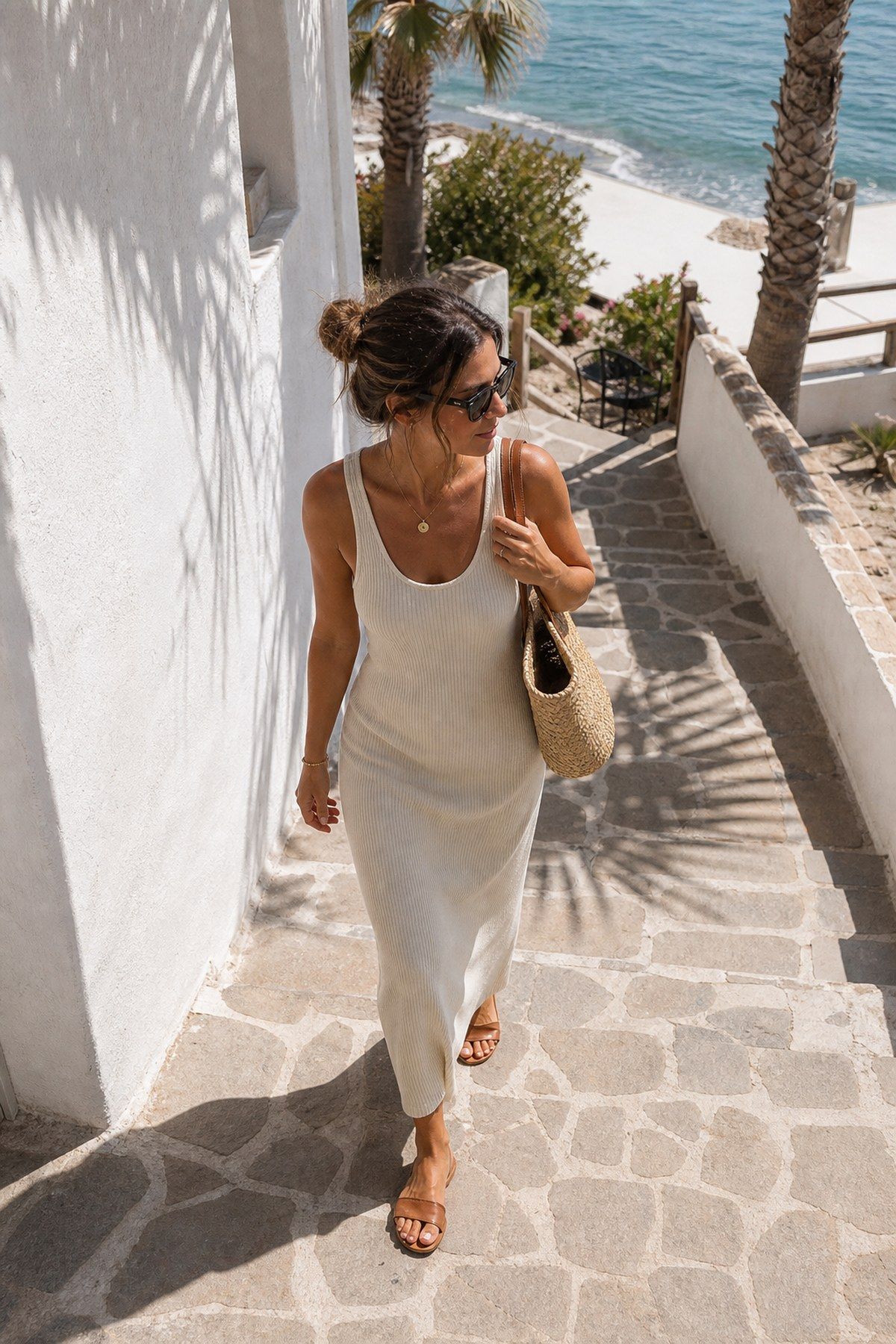 A Tank Dress as a One-Piece Solution shown as a realistic Pretty Wild World image for 15 Casual Beach Outfit Ideas.