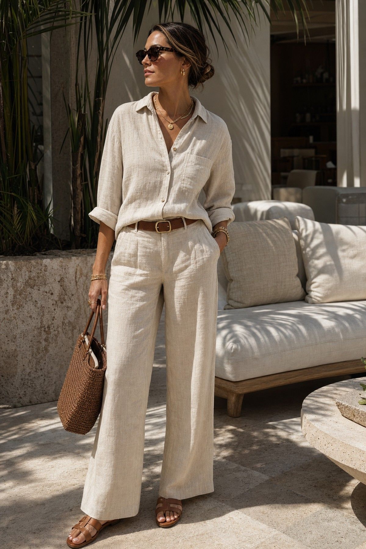 A Linen Set Styled Up shown as a realistic Pretty Wild World image for 15 Classy Vacation Outfit Ideas.