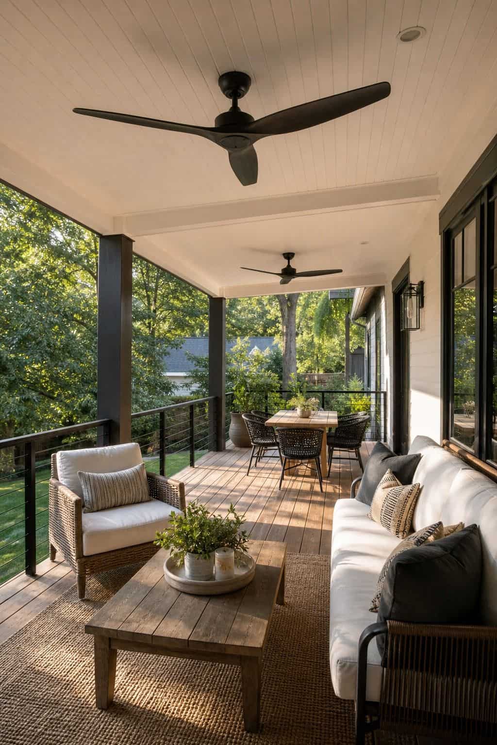 Build a Covered Deck Fitted with Ceiling Fans for Added Comfort shown as a realistic Pretty Wild World image for 15 Covered Outdoor Patio Ideas for an Effortless Outdoor Living Aesthetic.