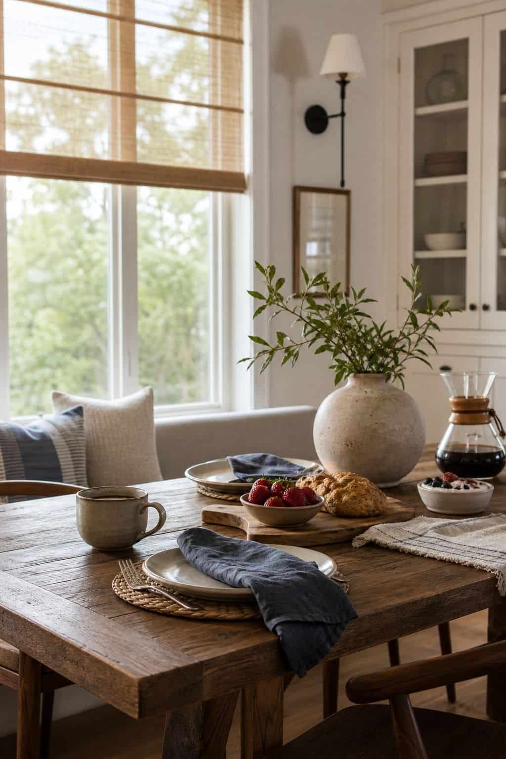 Style a breakfast table shown as a realistic Pretty Wild World image for 16 Father's Day Home Decor Ideas for a Warm and Personal Celebration.