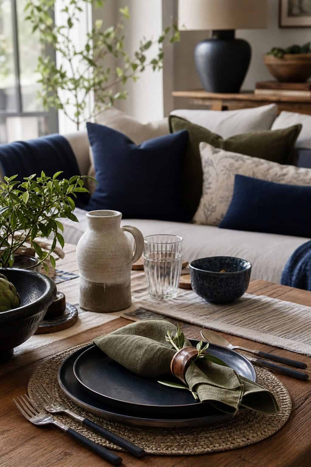 Use navy or olive accents shown as a realistic Pretty Wild World image for 16 Father's Day Home Decor Ideas for a Warm and Personal Celebration.