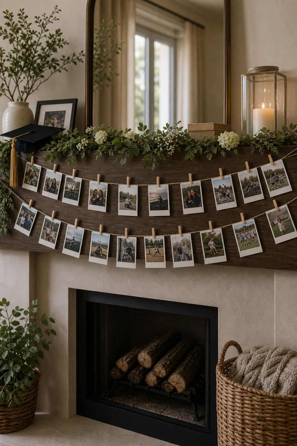 Add a year-in-review garland shown as a realistic Pretty Wild World image for 16 Graduation Home Decor Ideas for a Polished Celebration.