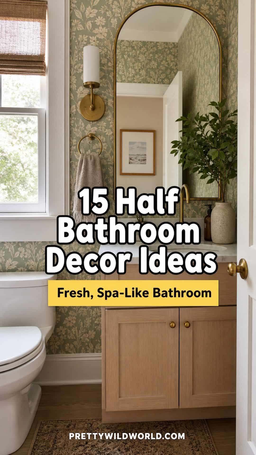 Pinterest pin for 15 Half Bathroom Decor Ideas for a Fresh, Spa-Like Bathroom from Pretty Wild World.