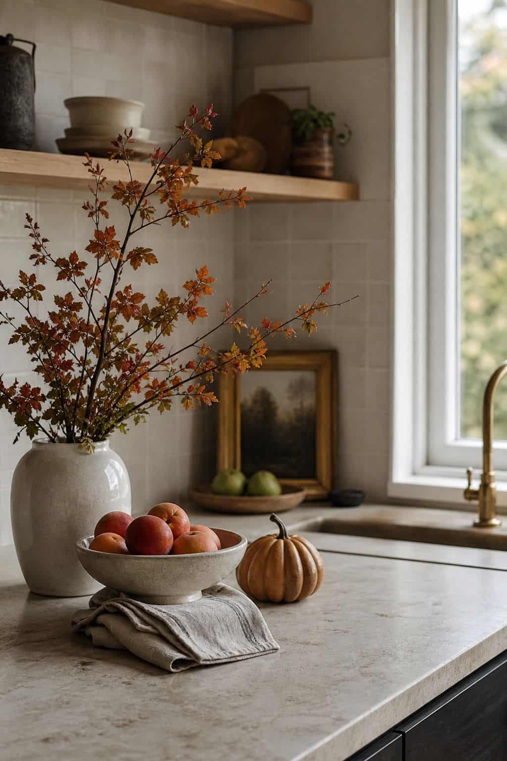 Switch Out Simple Seasonal Touches Throughout the Year shown as a realistic Pretty Wild World image for 15 Kitchen Counter Decor Ideas for a Warm, Beautifully Styled Kitchen.