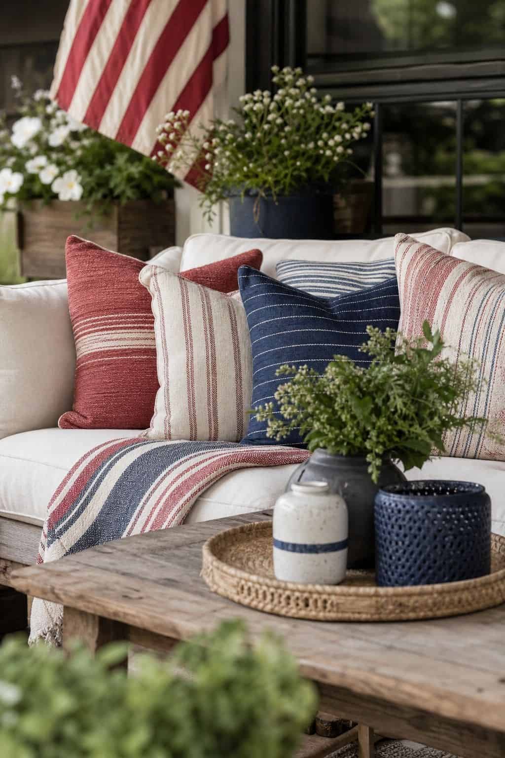 Use faded red, white, and navy shown as a realistic Pretty Wild World image for 16 Labor Day Home Decor Ideas for an Easy End-of-Summer Weekend.