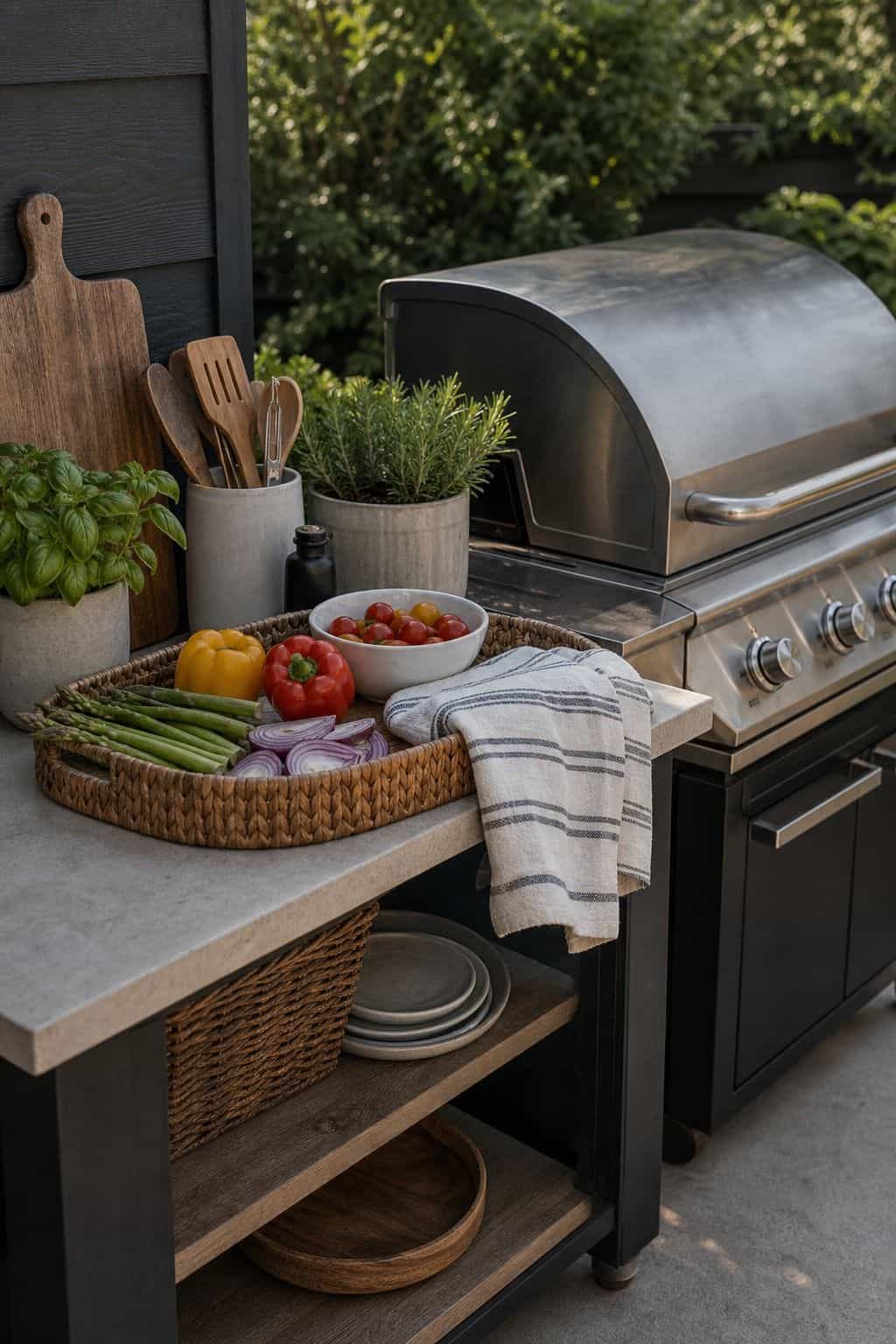 Style the grill area shown as a realistic Pretty Wild World image for 16 Labor Day Home Decor Ideas for an Easy End-of-Summer Weekend.