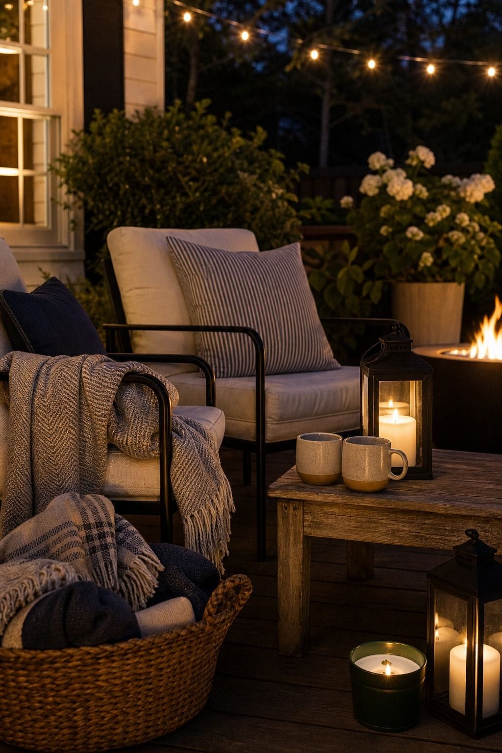 Prepare for after-sunset comfort shown as a realistic Pretty Wild World image for 16 Labor Day Home Decor Ideas for an Easy End-of-Summer Weekend.