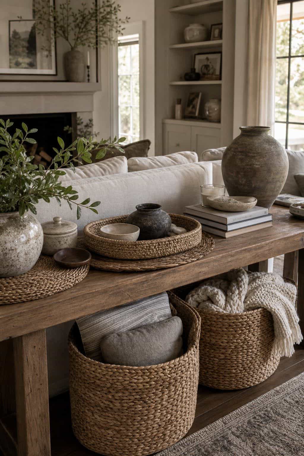 Make the living room feel extra comfortable shown as a realistic Pretty Wild World image for 16 Mother's Day Home Decor Ideas for a Thoughtful Spring Celebration.