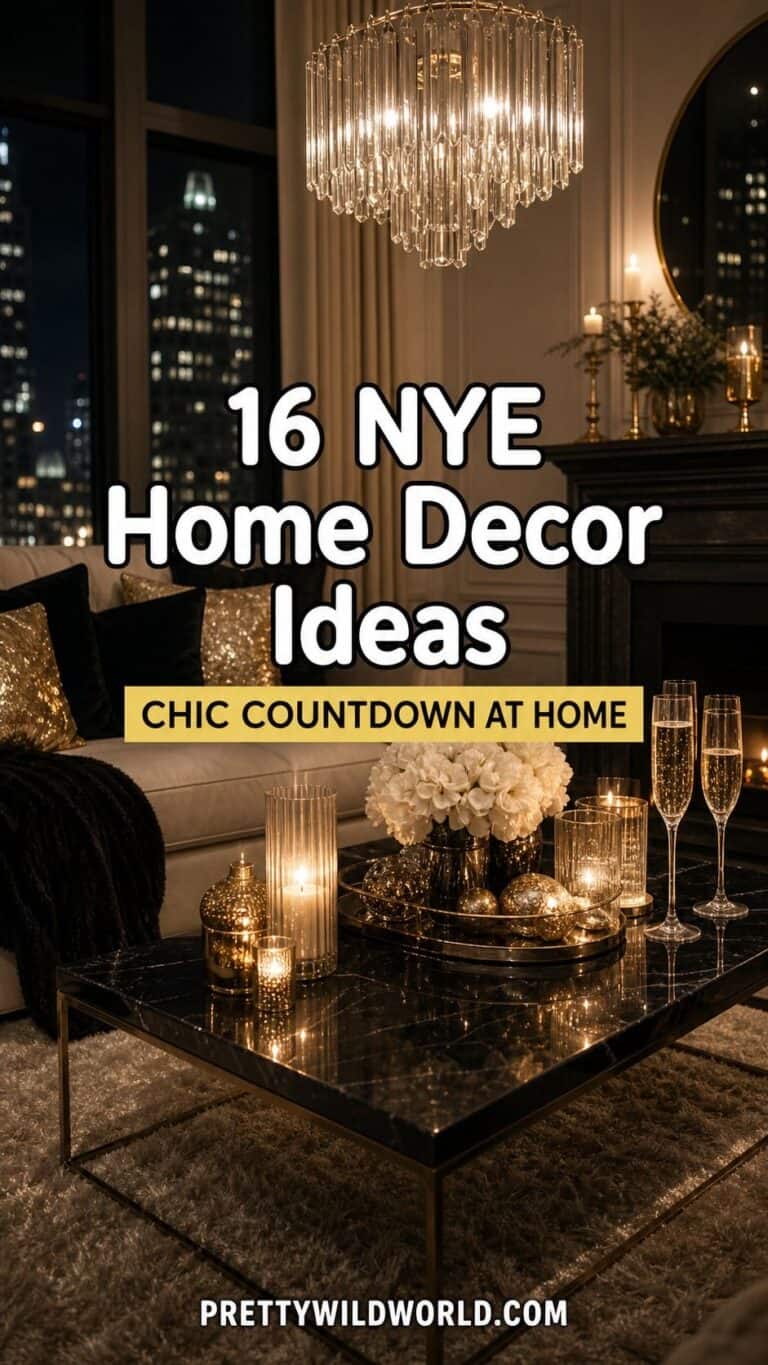 Pinterest pin for 16 NYE Home Decor Ideas for a Chic Countdown at Home from Pretty Wild World.