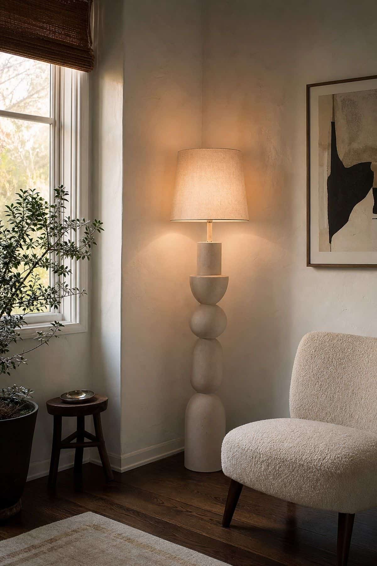 Brighten the Area with a Stylish Floor Lamp shown as a realistic Pretty Wild World image for 15 Room Corner Decor Ideas That Make Awkward Spaces Feel Intentional.