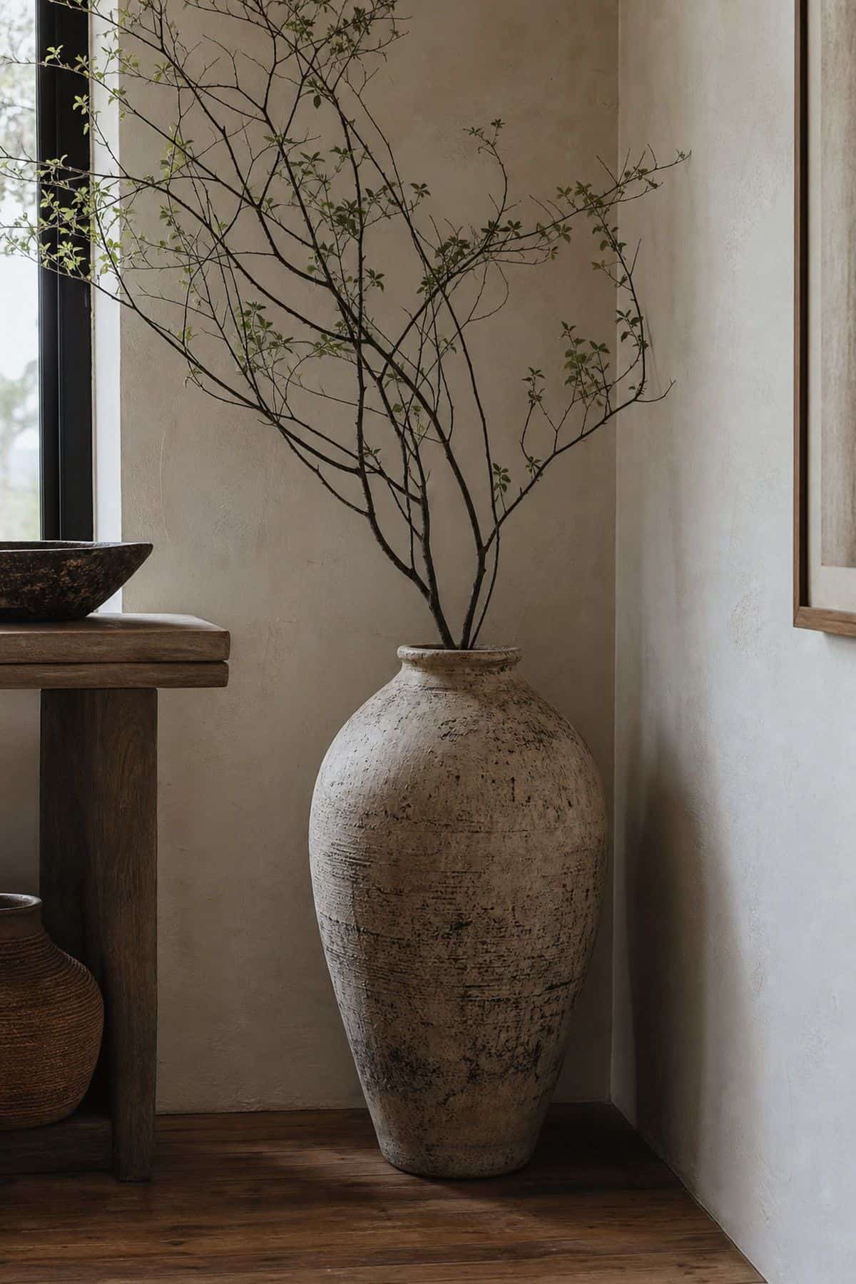 Feature a Unique Vase or Artistic Pottery for a Focal Point shown as a realistic Pretty Wild World image for 15 Room Corner Decor Ideas That Make Awkward Spaces Feel Intentional.