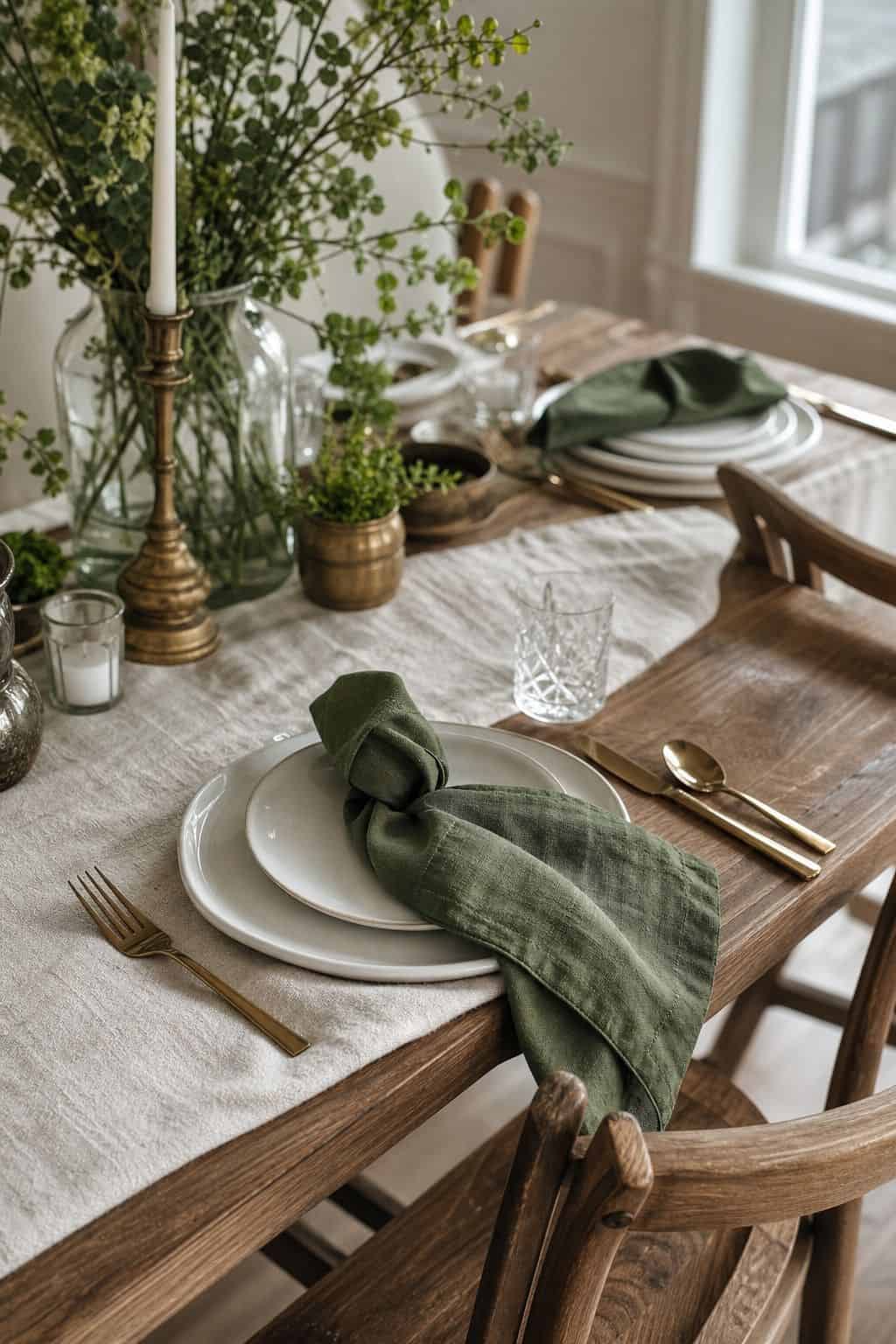 Add green napkins to the table shown as a realistic Pretty Wild World image for 16 St. Patrick's Home Decor Ideas That Feel Green, Gold, and Grown Up.