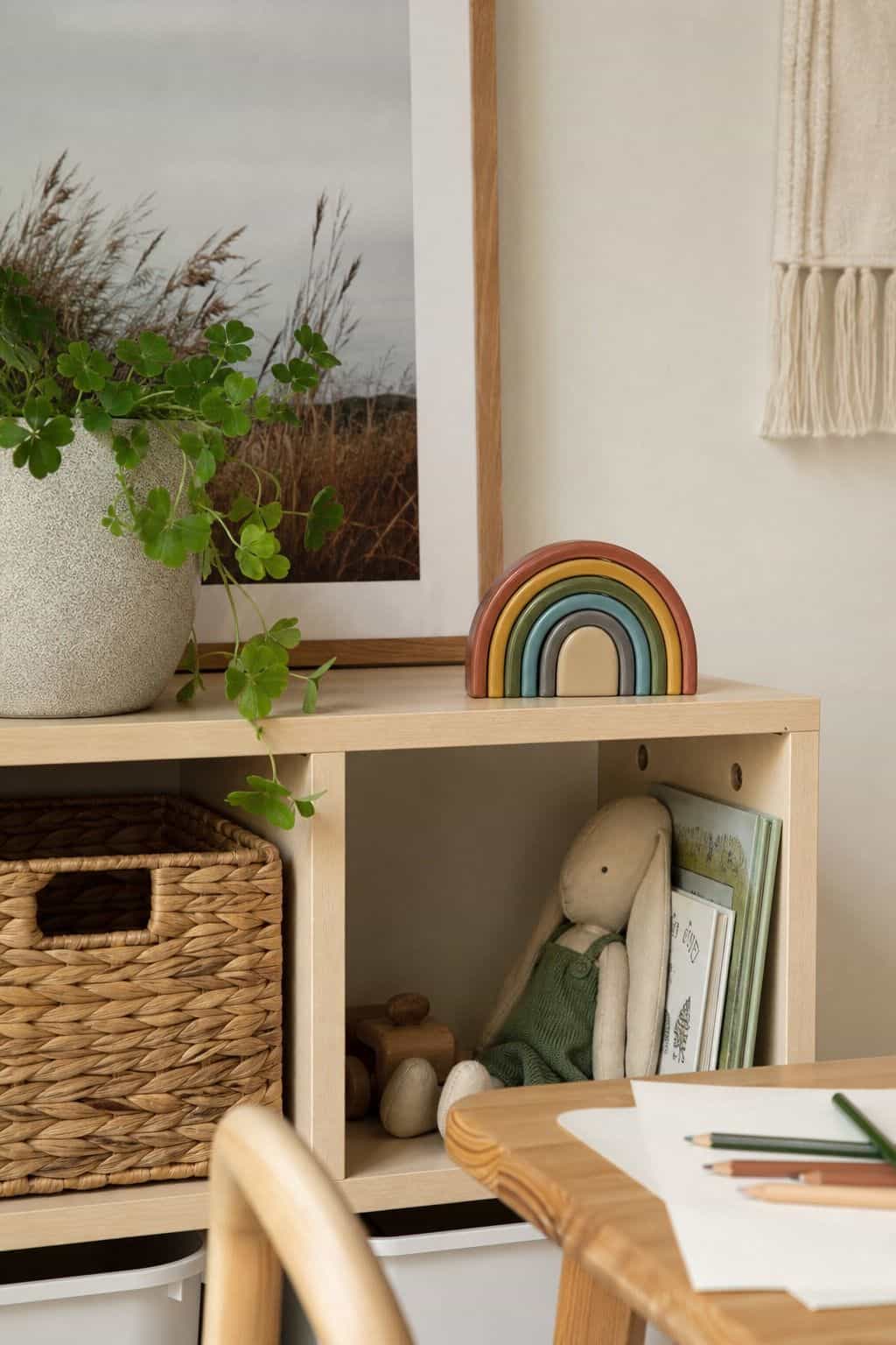 Add a small rainbow touch shown as a realistic Pretty Wild World image for 16 St. Patrick's Home Decor Ideas That Feel Green, Gold, and Grown Up.