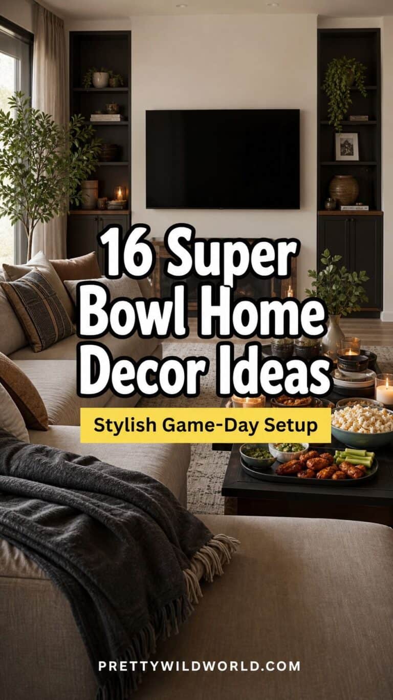 Pinterest pin for 16 Super Bowl Home Decor Ideas for a Stylish Game-Day Setup from Pretty Wild World.