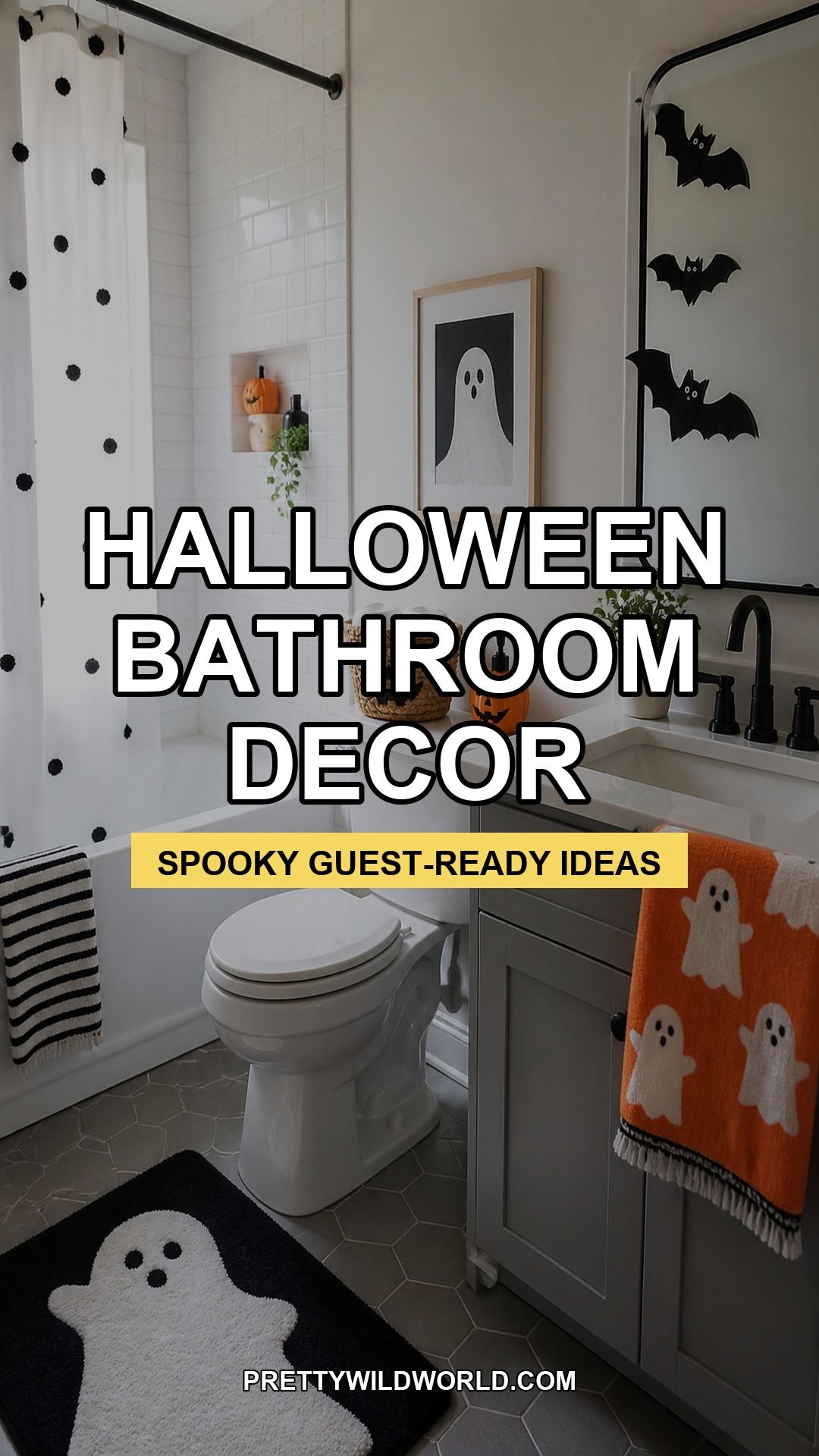 Pinterest pin for Halloween Bathroom Decor from Pretty Wild World.